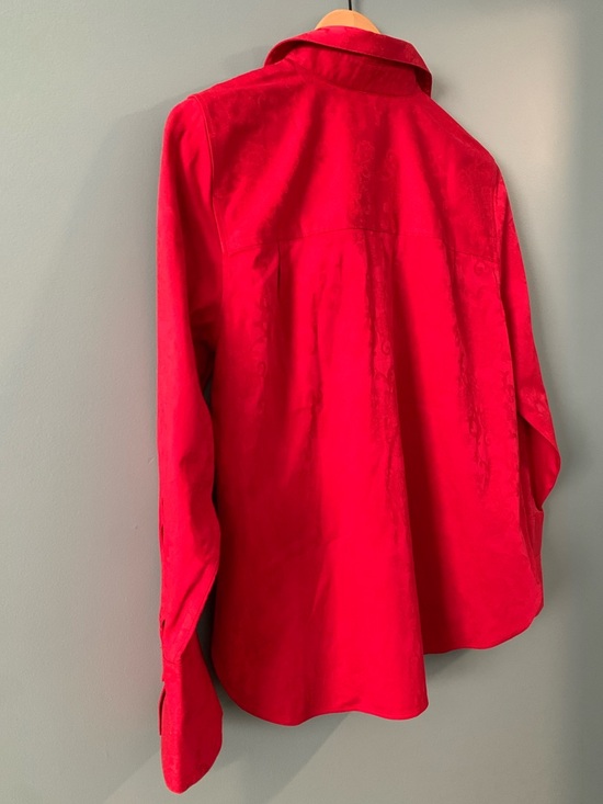 Chico's Vibrant Red Classic Button-Down Shirt with red on red floral design - Picture 7 of 7